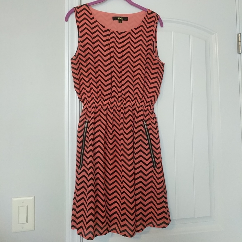 Navy and Coral Chevron dress